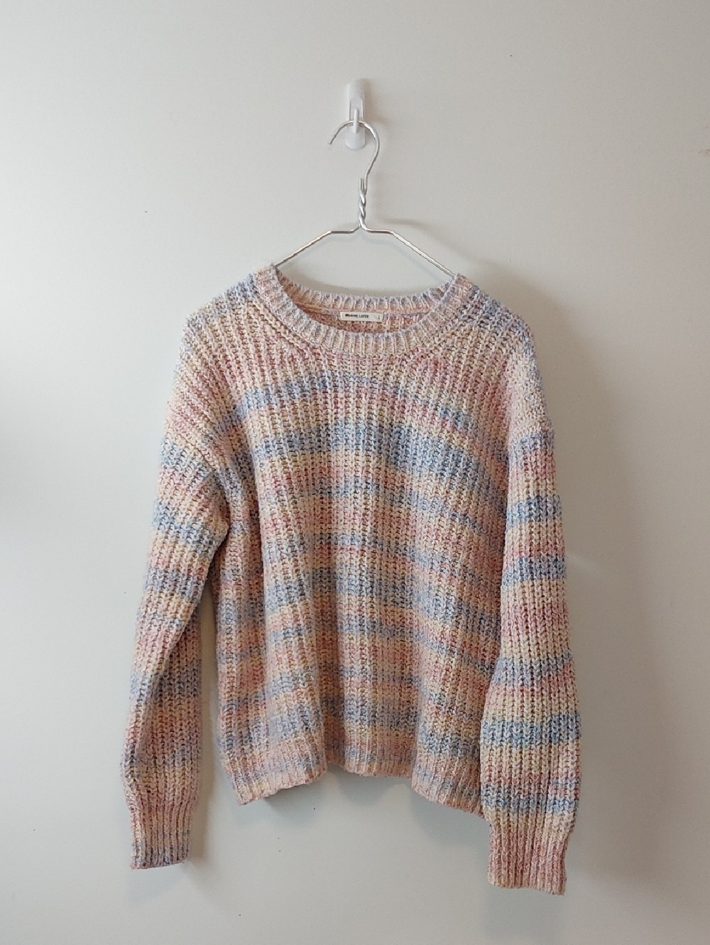 Marine Layer Quinn Oversized Crewneck Sweater Size Large Pastel Rainbow